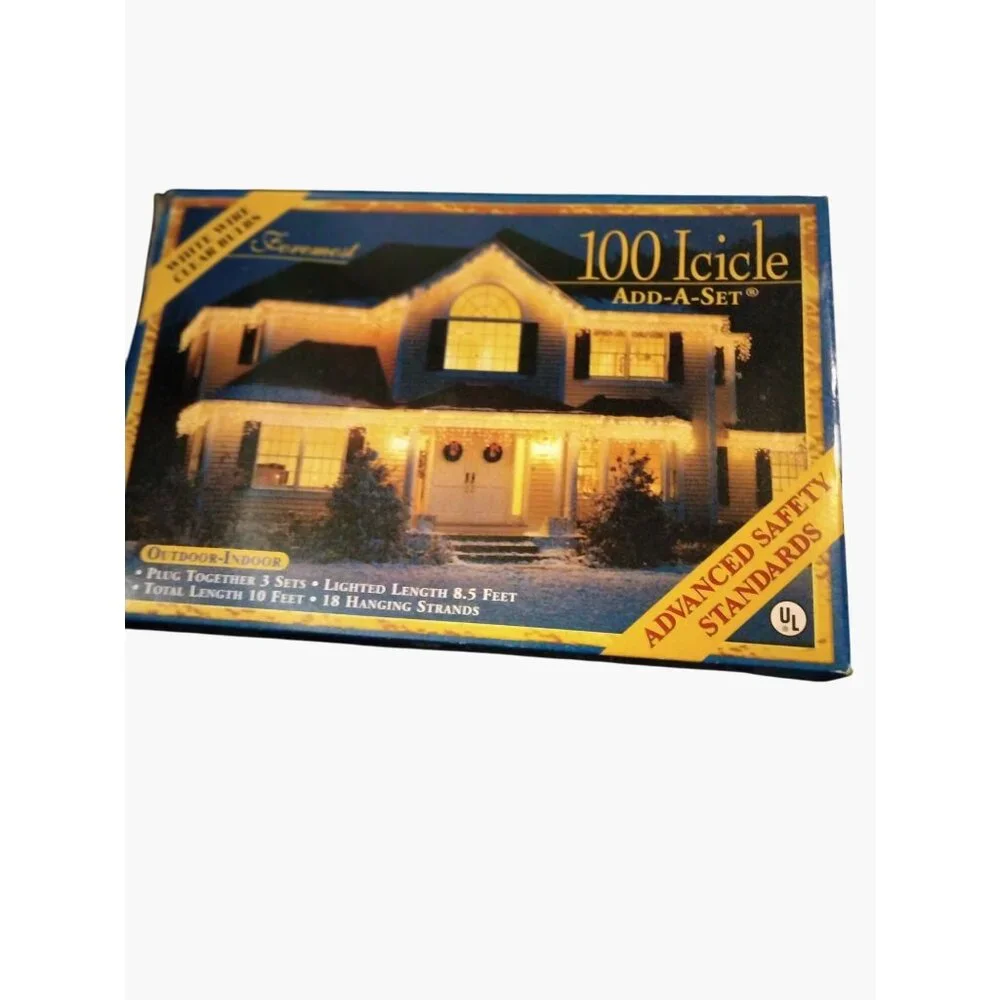 Icicle String Lights 100 White Wire Clear Bulbs Outdoor Indoor 10 Ft